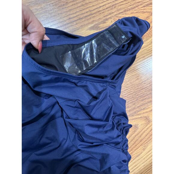 LA BLANCA  Island Goddess Shirred One Shoulder One Piece - Indigo size 16 - Picture 10 of 11